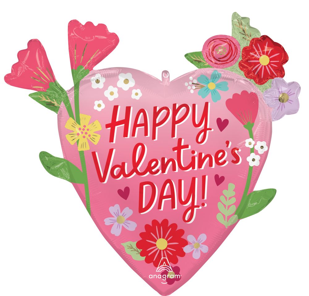 SuperShape Happy Valentines Day Sending Flowers Balloon