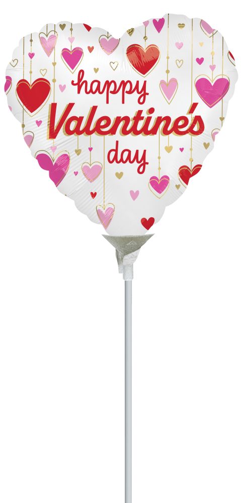 04" Happy Valentines Day Satin Dangling Hearts Balloon