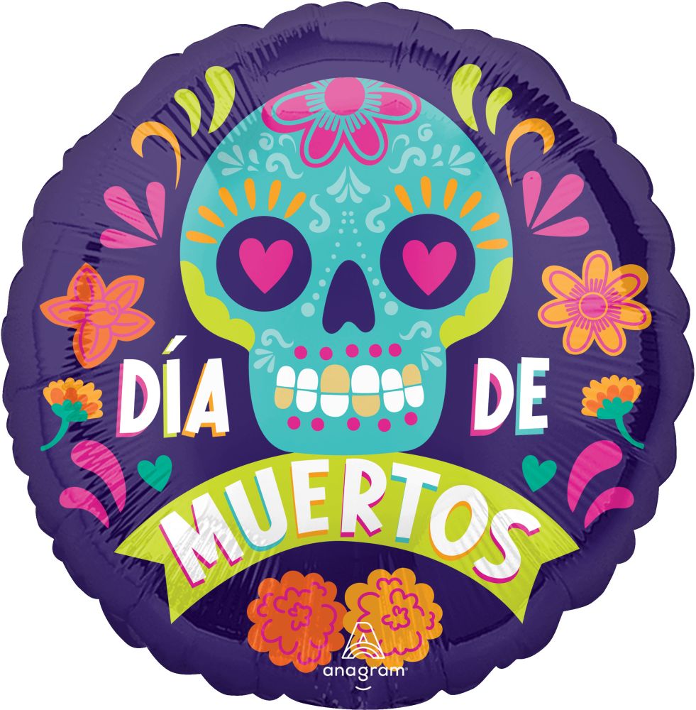 Standard Dia De Muertos Bold Sugar Skulls Balloon