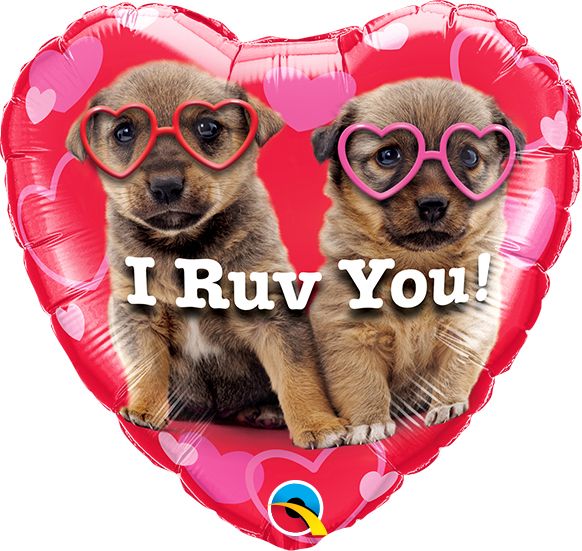 09" I Ruv You Puppies Heart Balloon