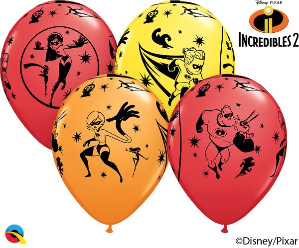 11" Disney Pixar Incredibles 2 Assortment Red, Yellow, Orange (25pcs) Balloons
