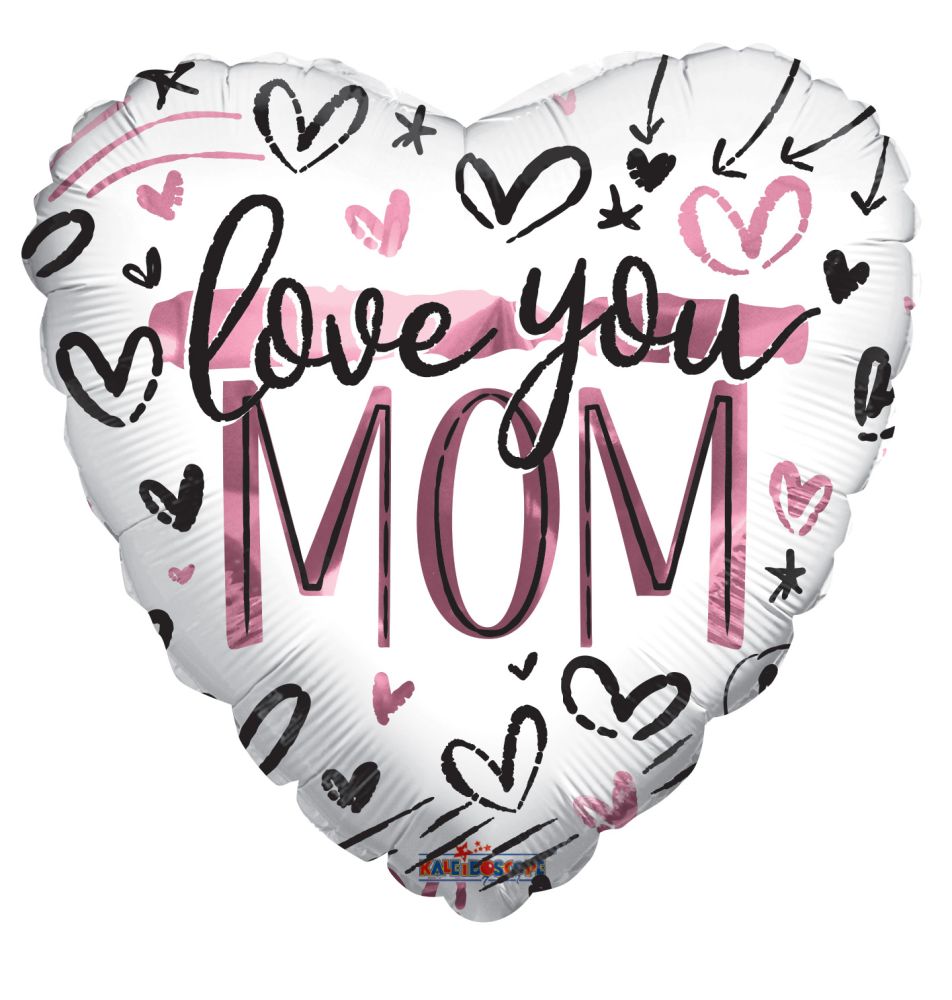 18" Love You Mom Brushed Hearts Balloon