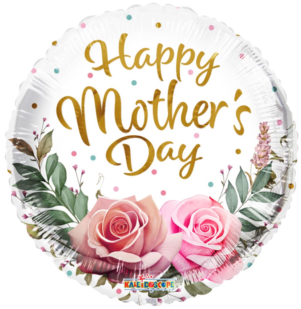 18" Happy Mothers Day Two Roses and Leaves Balloon