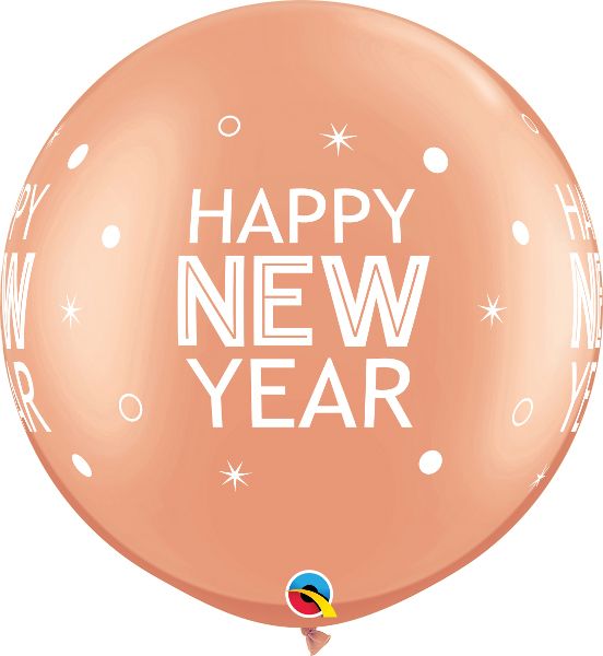 30" New Year Sparkles and Dots Rose Gold (2pcs) Balloons