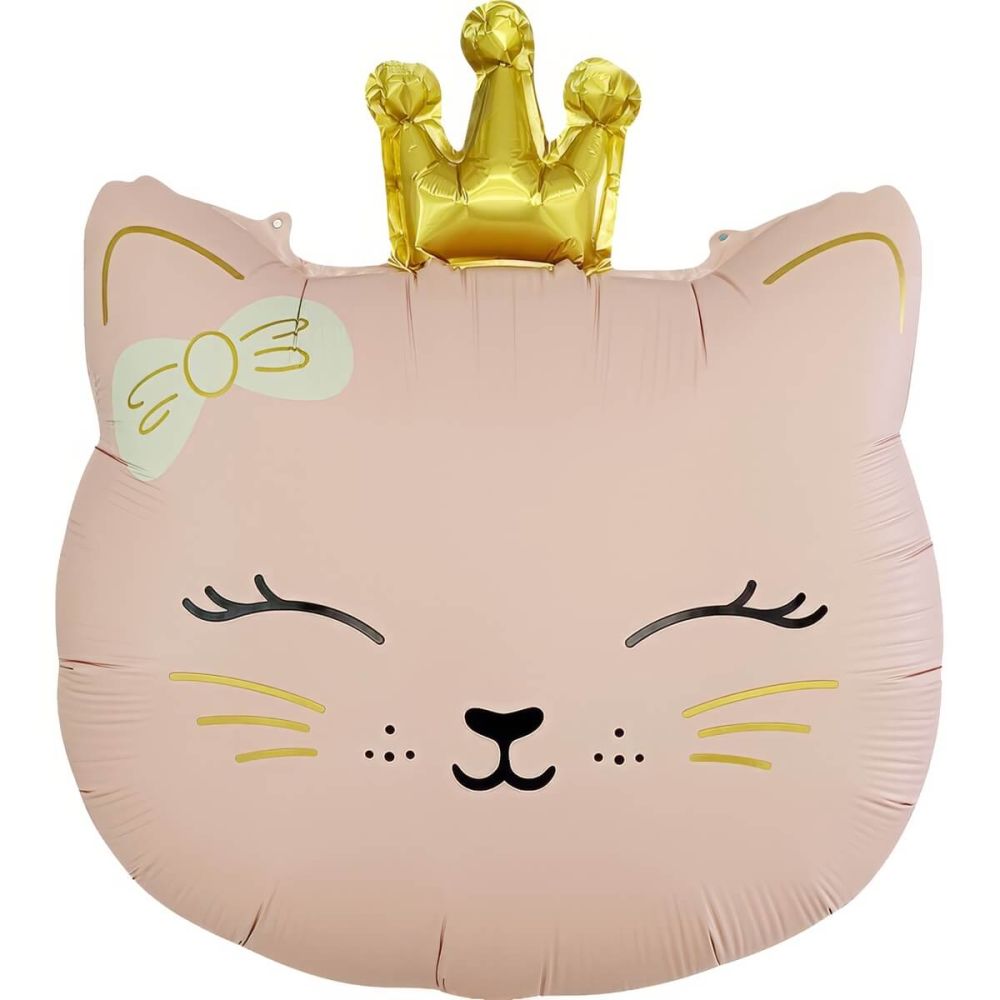19" Matte Pink Cat with Crown Balloon
