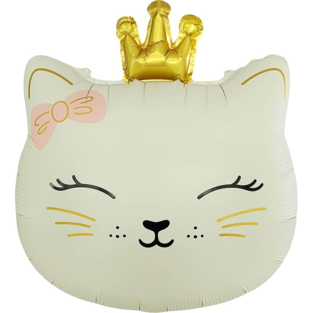 19" Matte Cream Cat with Crown Balloon