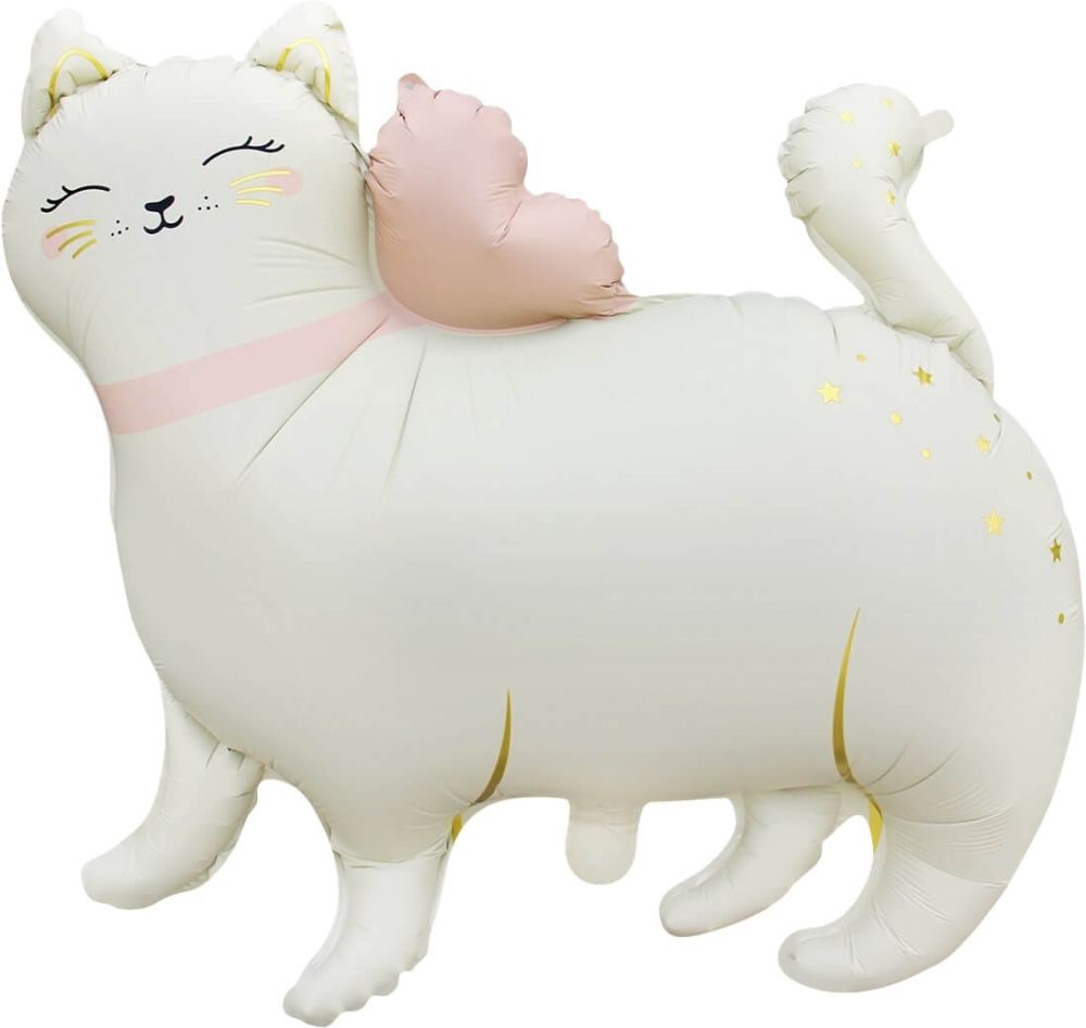 26" Matte Cream Cat with Bow Balloon
