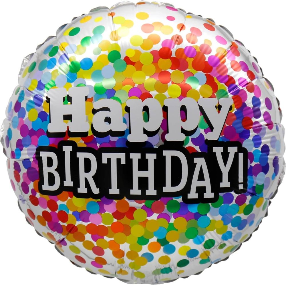 18" Birthday Rainbow Confetti Balloon Airise