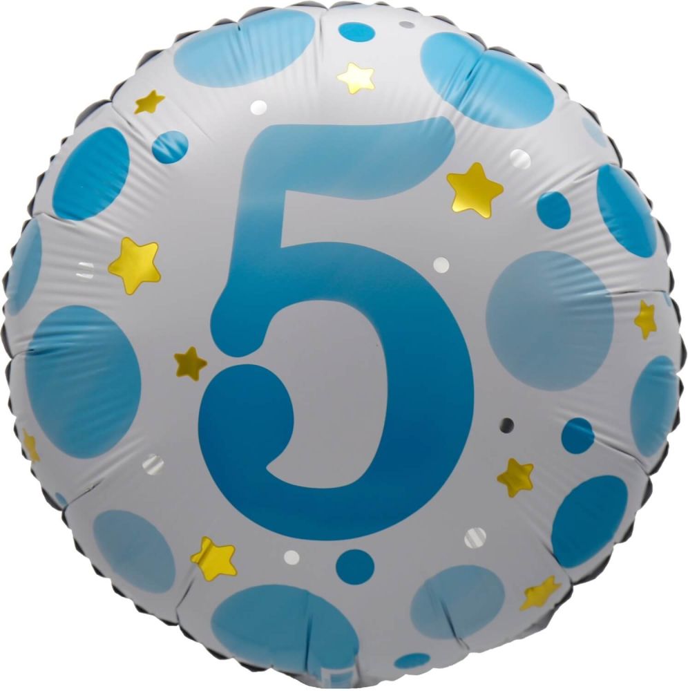 18" Age 5 Blue Dots Balloon Airise