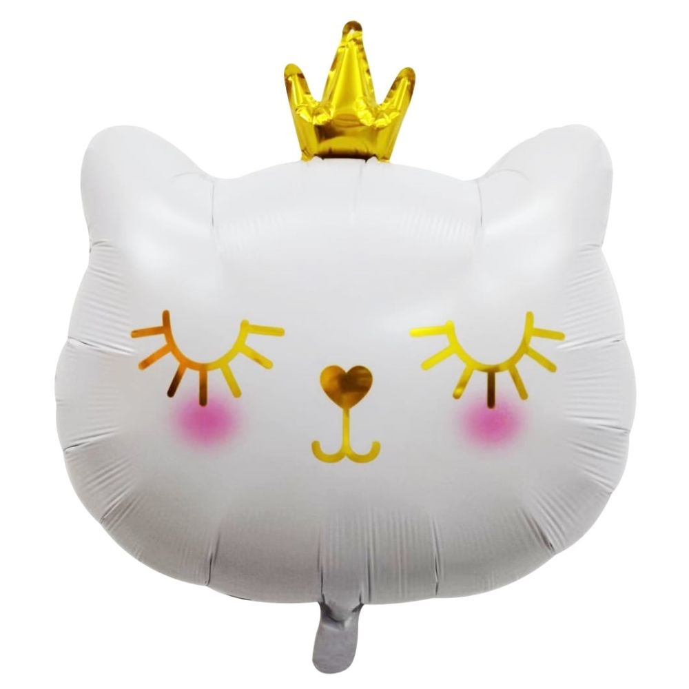 19" White Cat with Crown Balloon