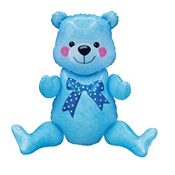 32" Sitting Teddy Bear Baby Blue Balloon