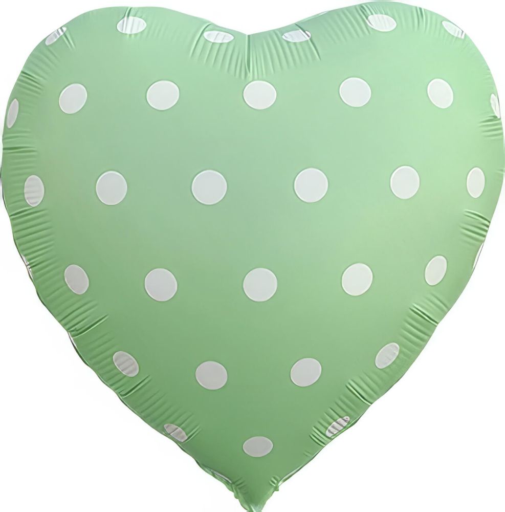 18" Matte Green Heart with White Polka Dots Balloon