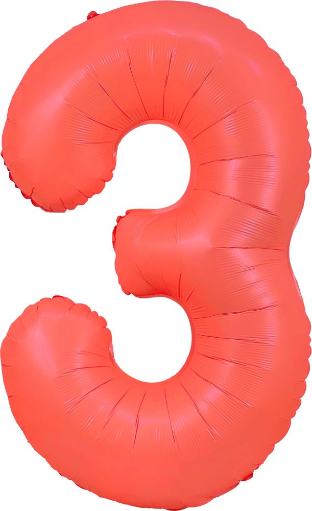 34" Neon Red Number 3 Balloon