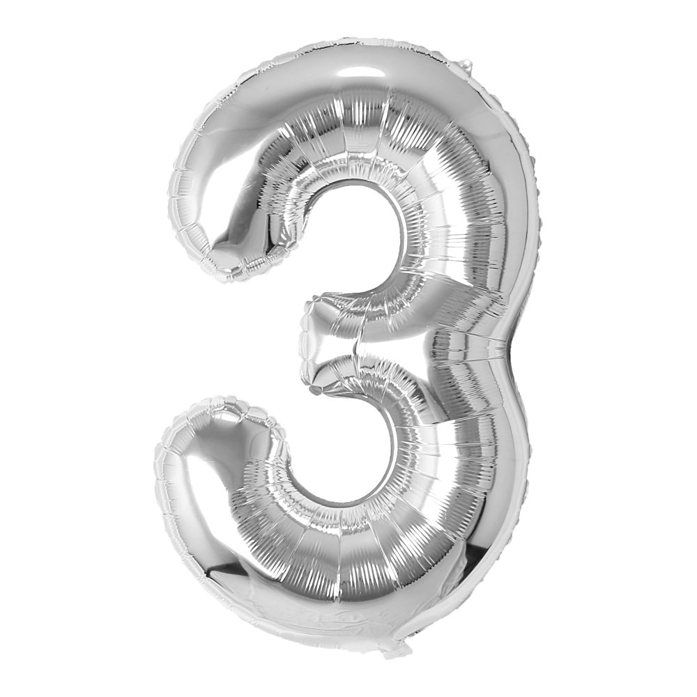 34" Silver Number 3 Airise Balloon