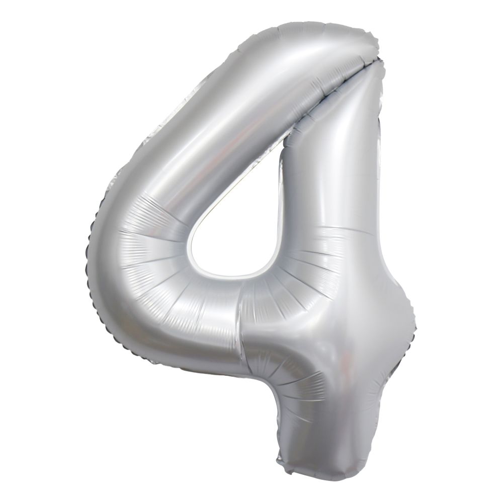 34" Chrome White Number 4 Airise Balloon