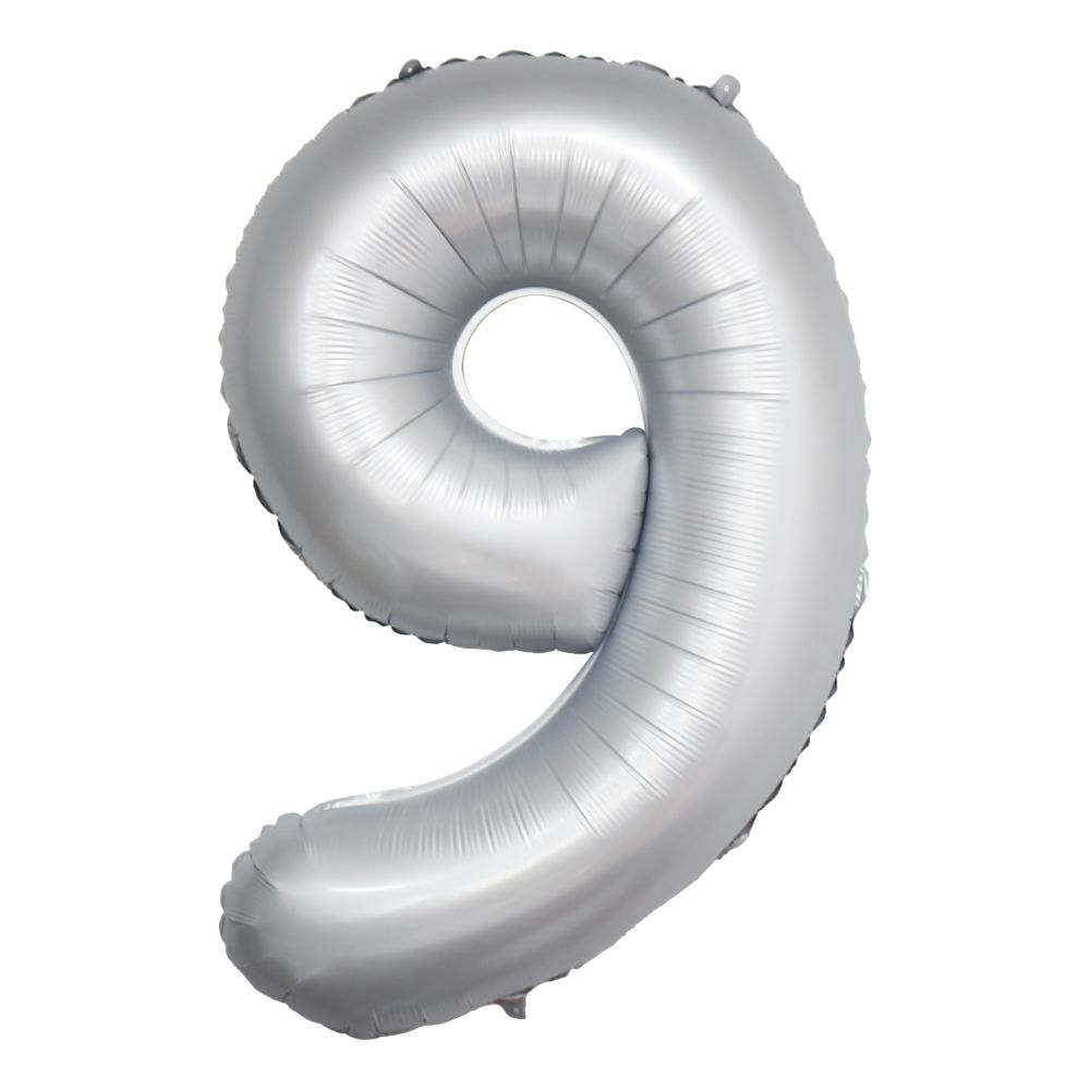 34" Chrome White Number 9 Airise Balloon