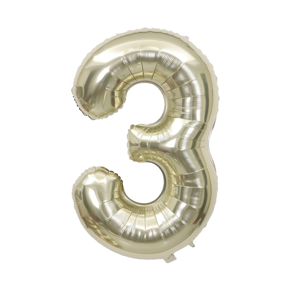 34" White Gold Number 3 Airise Balloon
