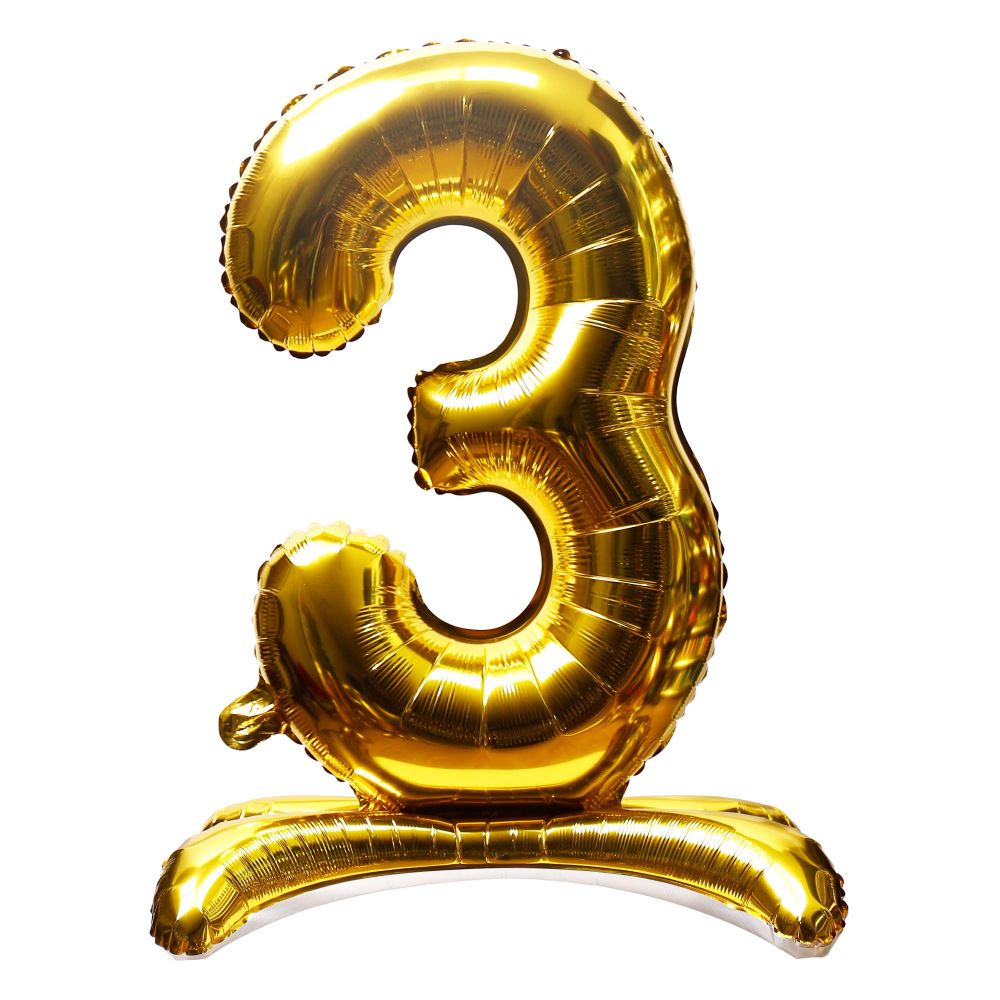 32" Stand Up Gold Number 3 Balloon