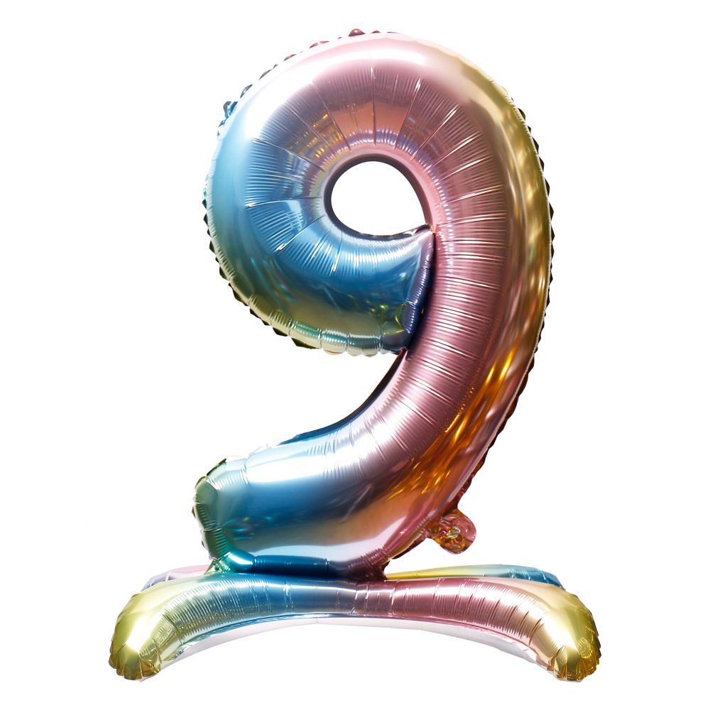 32" Stand Up Rainbow Number 9 Balloon