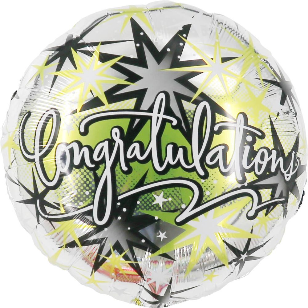 18" Congratulations Silver Starbursts Balloon