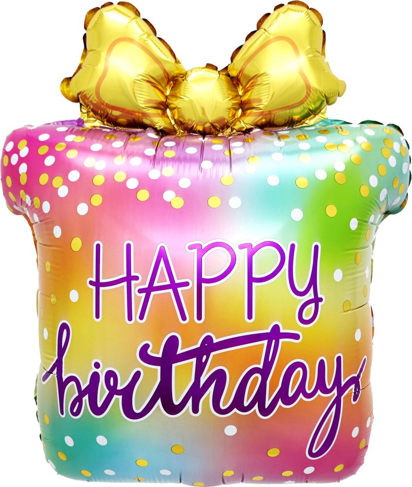 26" Happy Birthday Rainbow Ombre Present Balloon