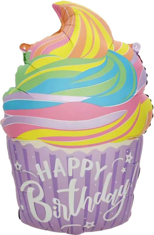 25" Happy Birthday Rainbow Cupcake Balloon