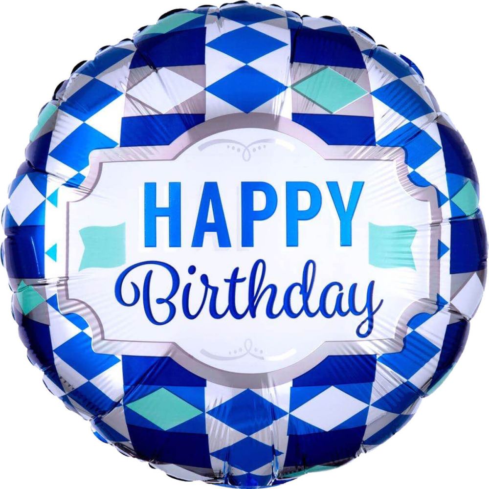 18" Happy Birthday Blue Diamonds Balloon
