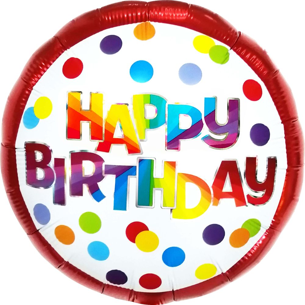 18" Happy Birthday Polka Dots Red Border Balloon