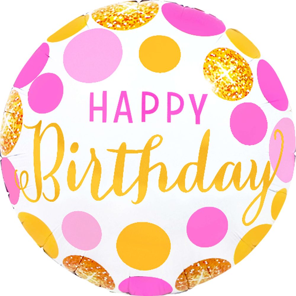 18" Happy Birthday Pink and Gold Polka Dots Balloon