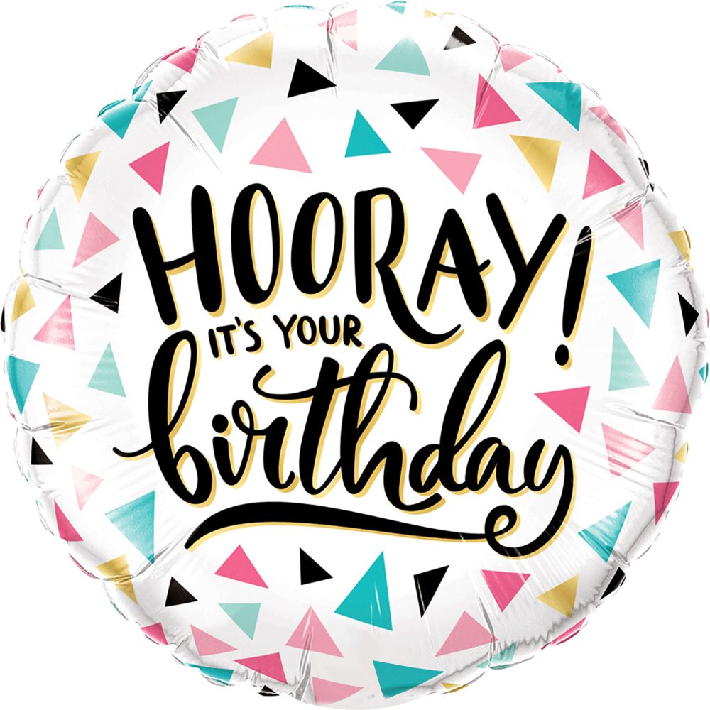 18" Hooray! It's your Birthday Colorful Triangles Balloon