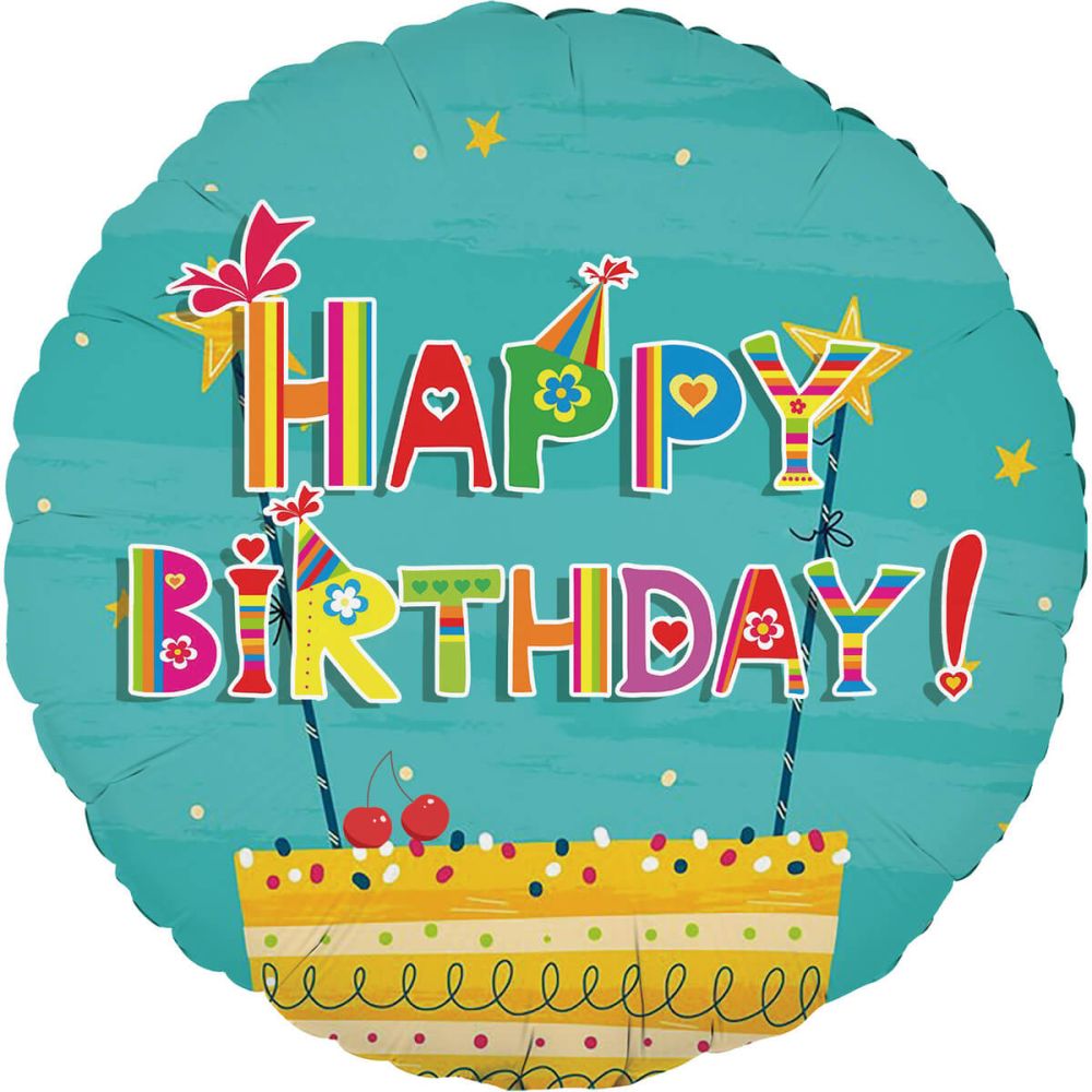 18" Happy Birthday Colorful Cake with Sparklers Balloon