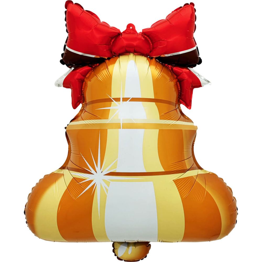 32" Gold Bell with Red Bow Balloon