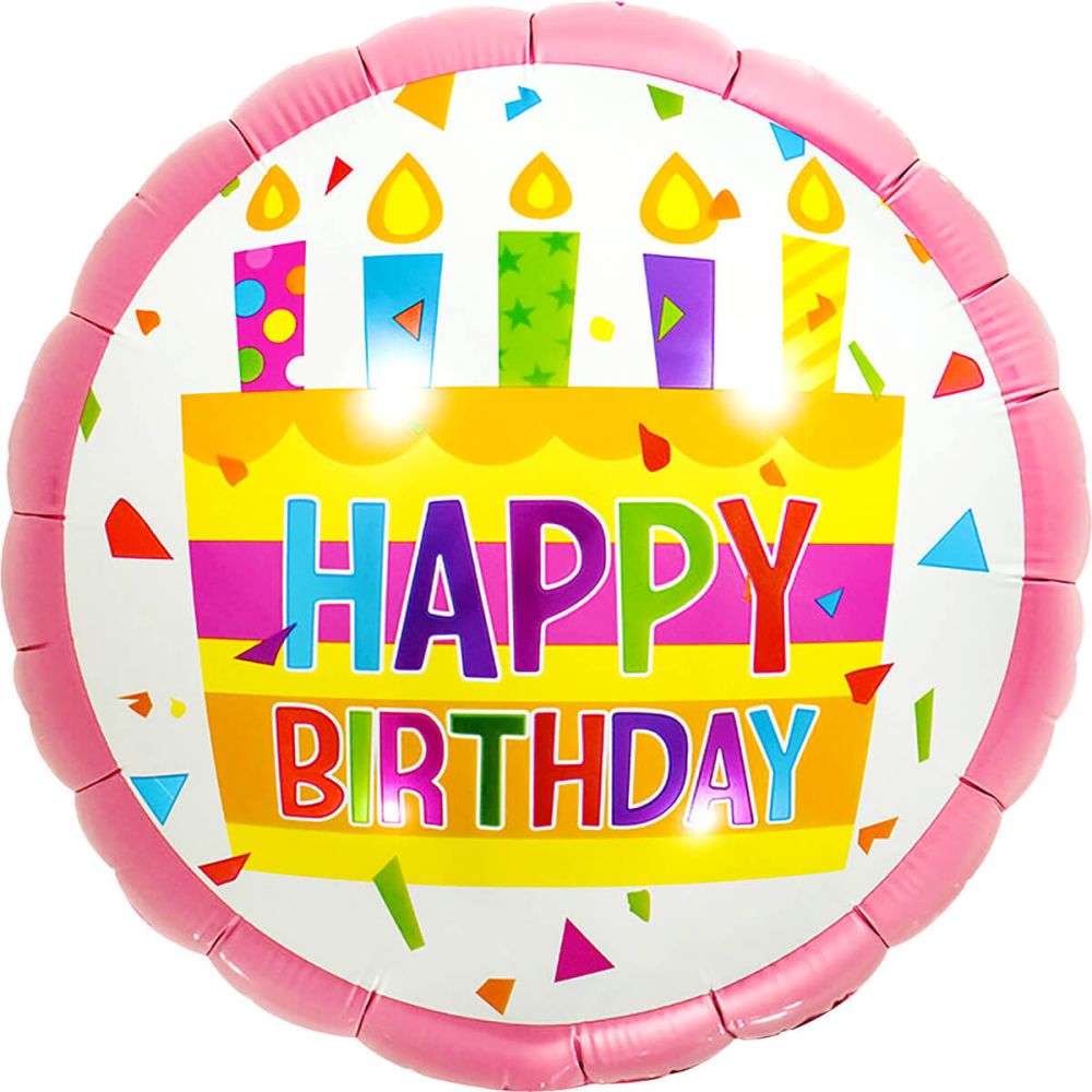 18" Happy Birthday Rainbow Cake Pink Balloon