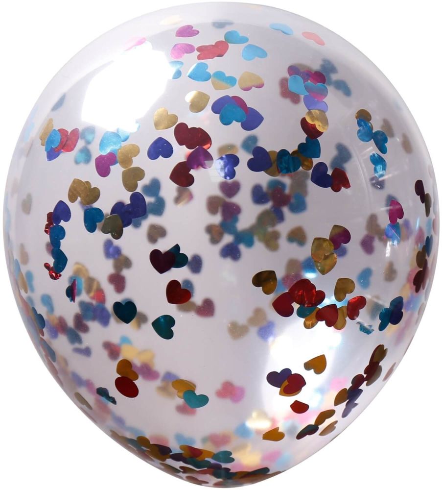 12" Clear Heart Confetti Rainbow (50pcs)