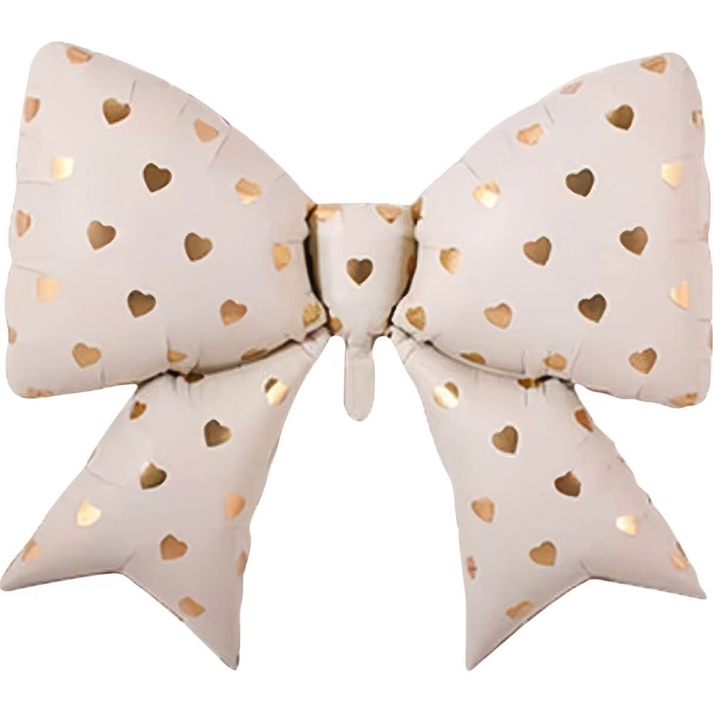 39" Matte Cream Bow with Gold Hearts Balloon