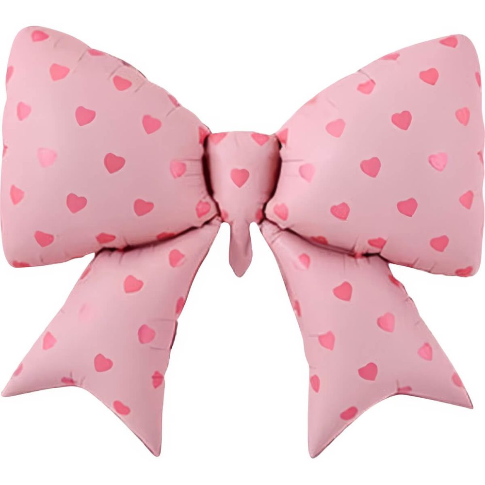 39" Matte Pink Bow with Pink Hearts Balloon