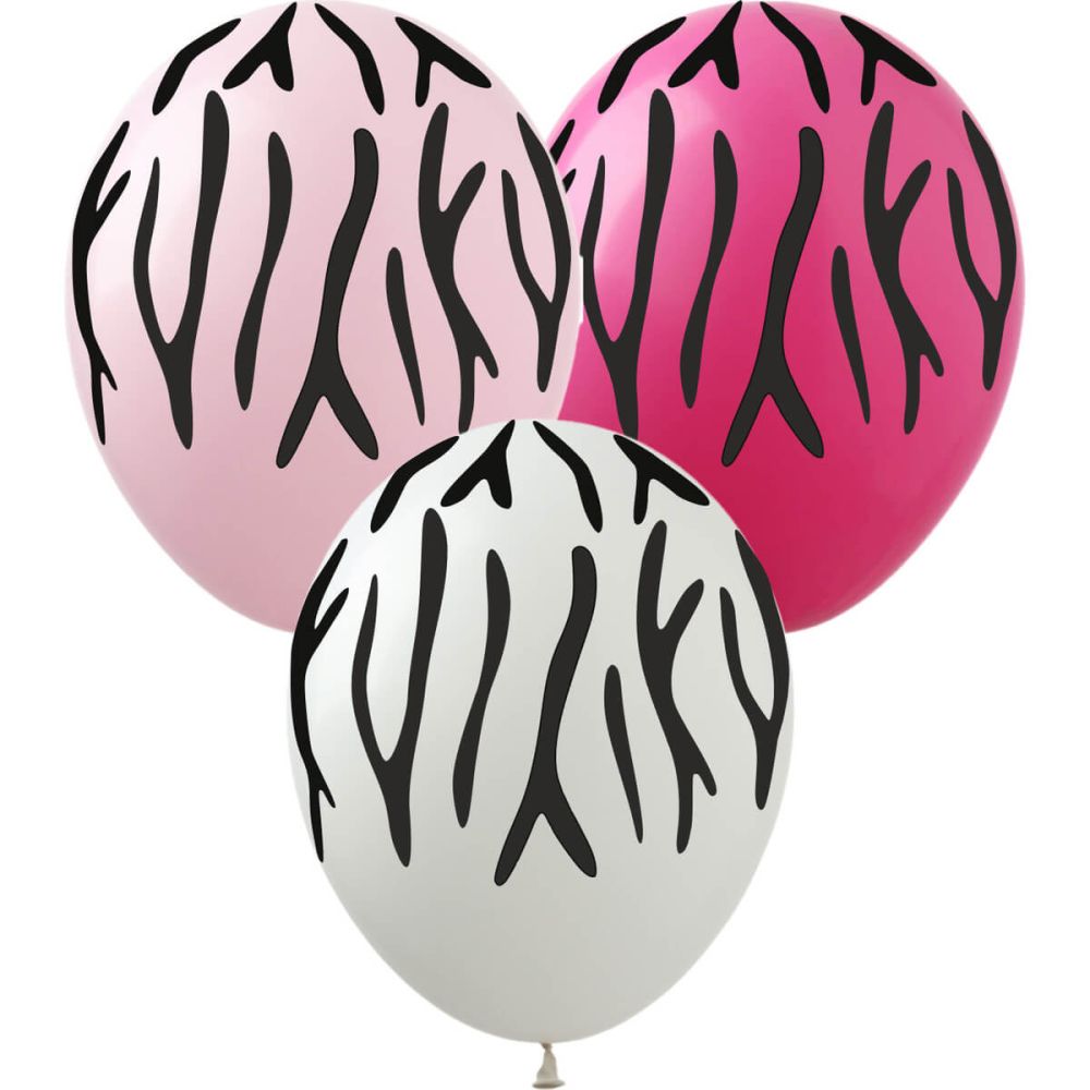 12" Zebra Print Pink Assortment (50pcs) Balloons
