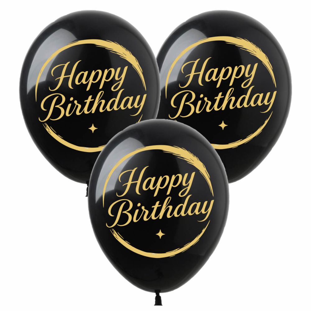 12" Happy Birthday Gold Trim Black (50pcs) Balloons