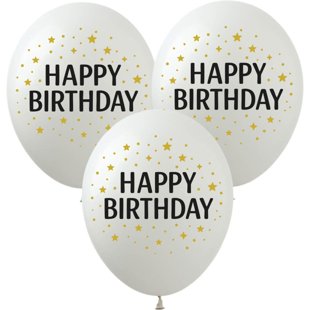 12" Happy Birthday Stars White (50pcs) Balloons