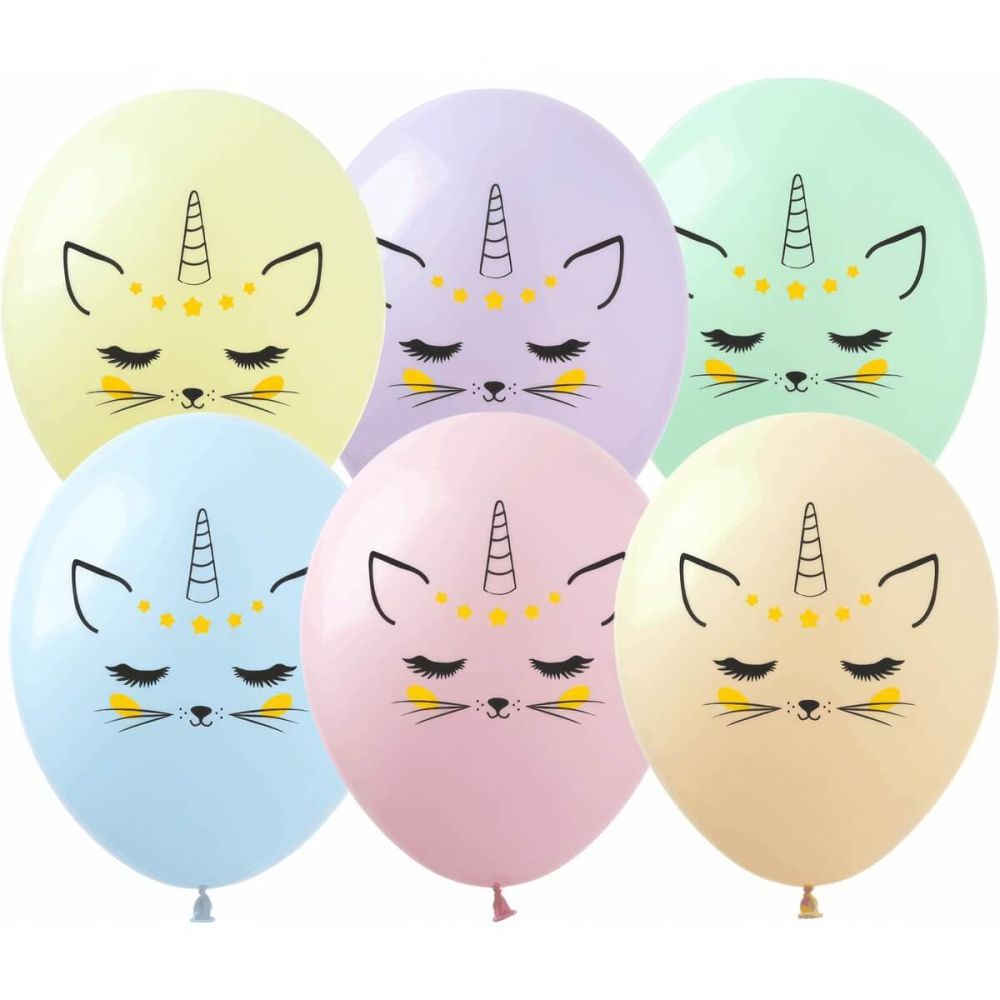 12" Unicorn Cat Pastel Assortment (50pcs) Balloons