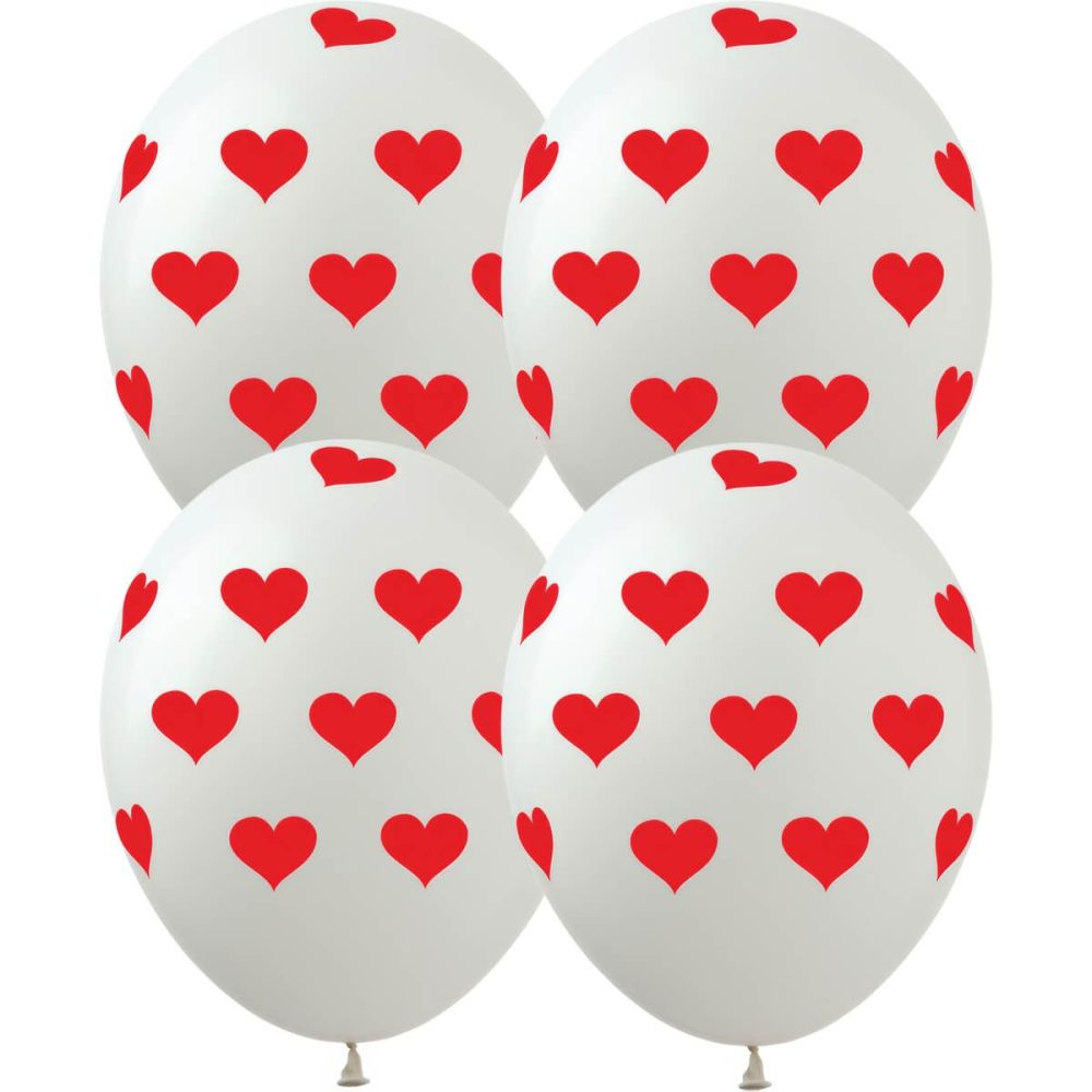 12" All Over Hearts on White (50pcs) Balloons
