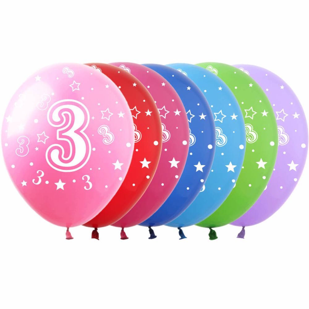 12" Number 3 Assortment (50pcs) Balloons