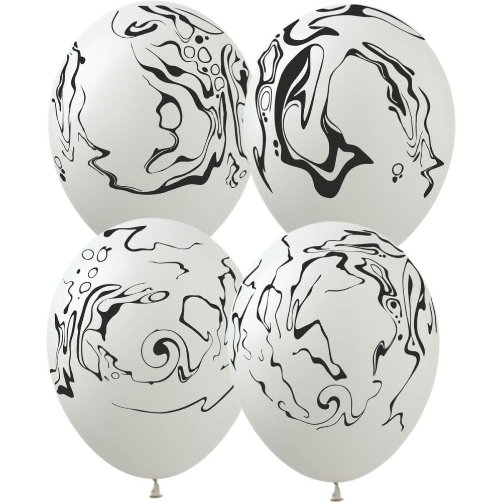 12" Marble Stone White with Black Print (50pcs) Balloons