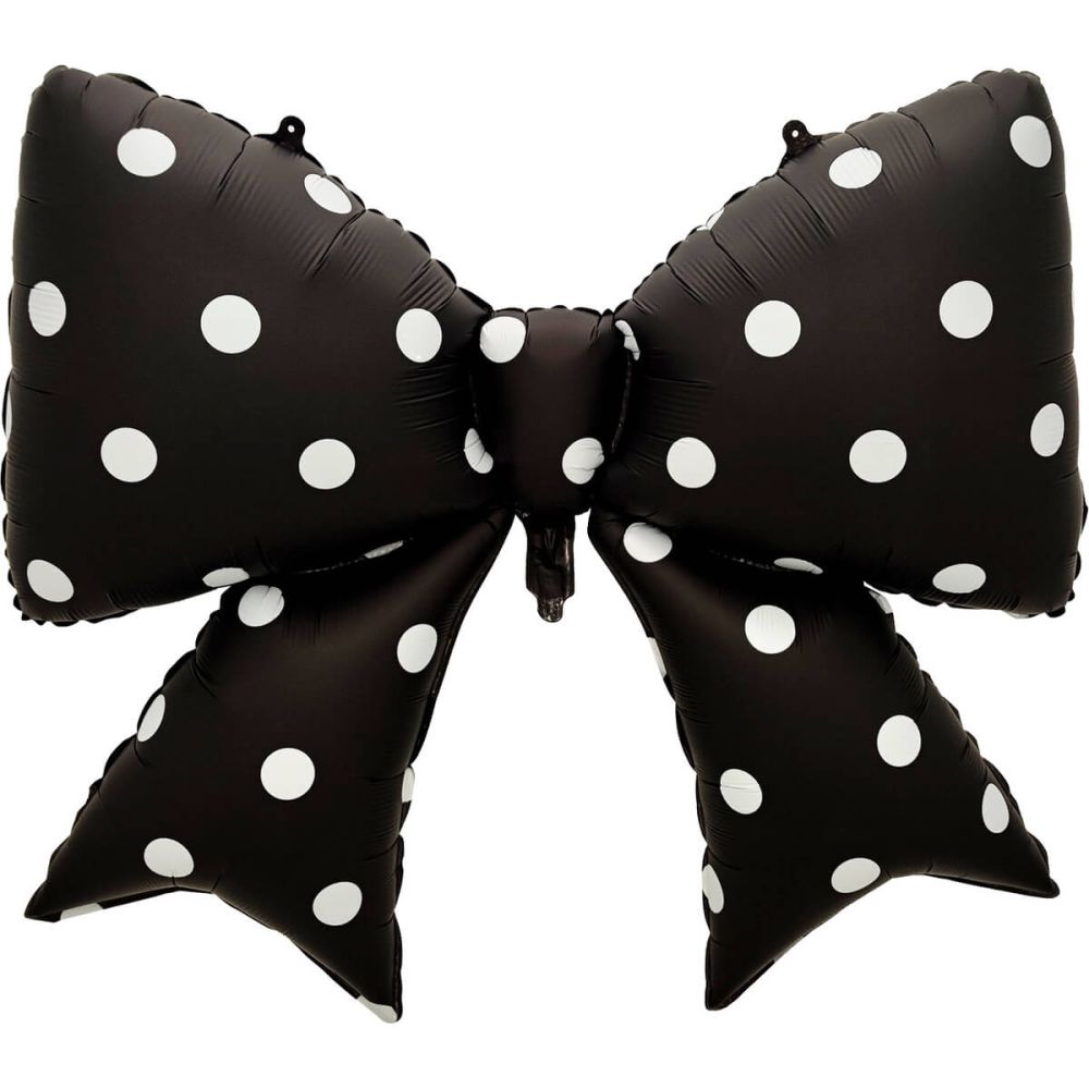39" Black Bow with White Polka Dots Balloon