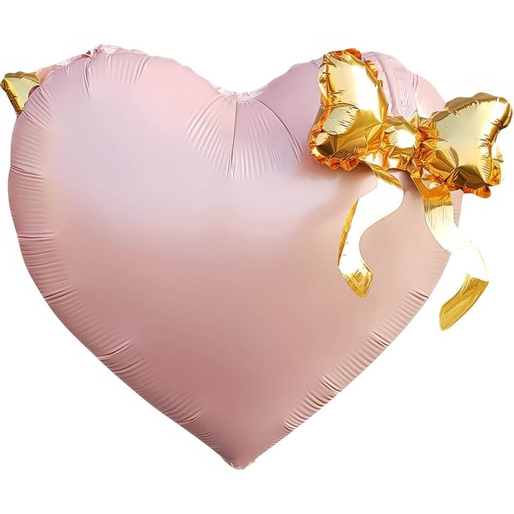 22" Matte Pink Heart with Golden Bow Balloon