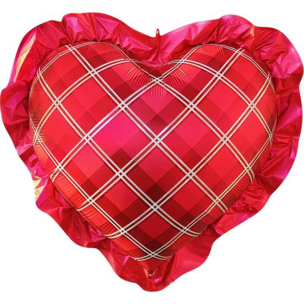 27" Red Frill Plaid Red Heart Balloon
