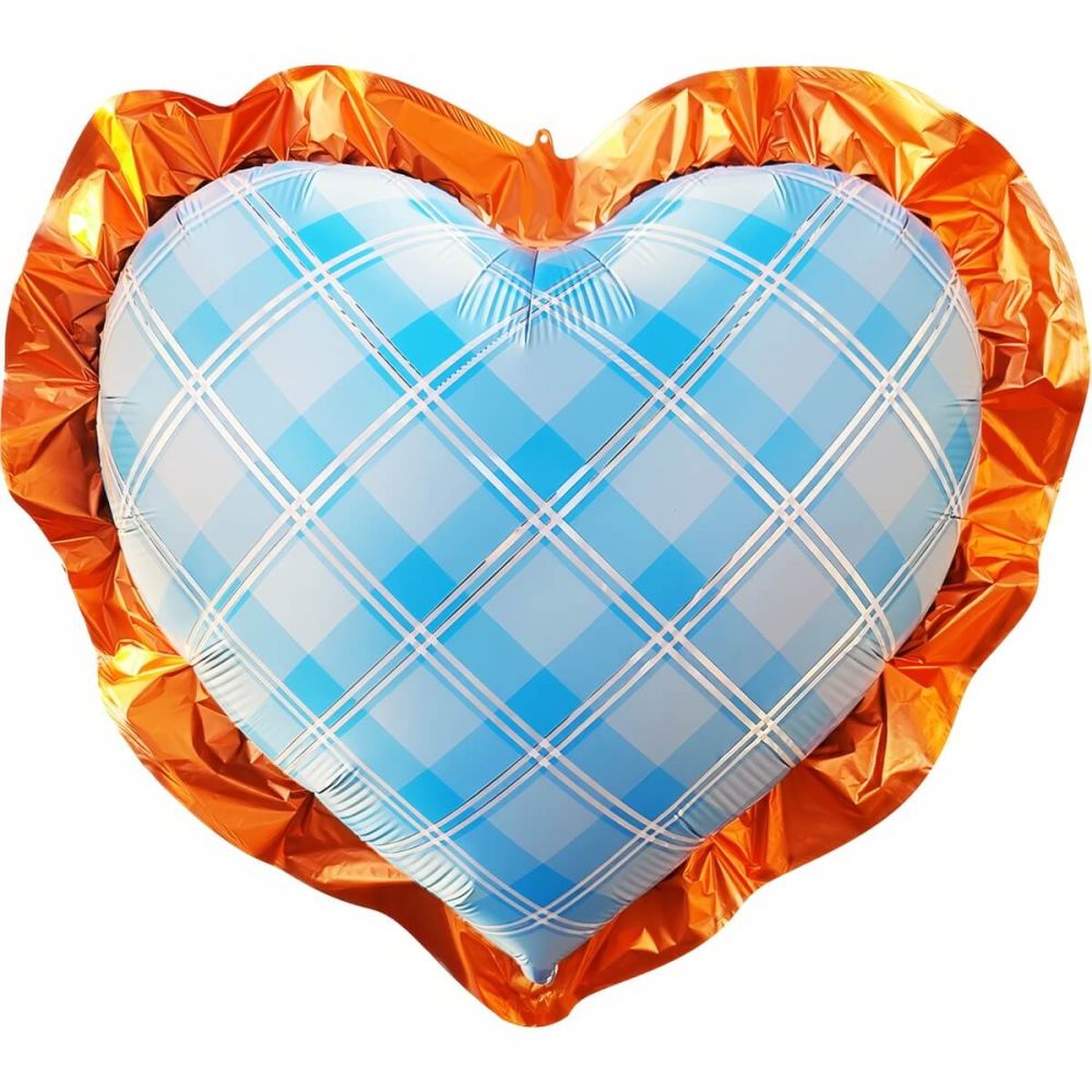 27" Orange Frill Plaid Blue Heart Balloon