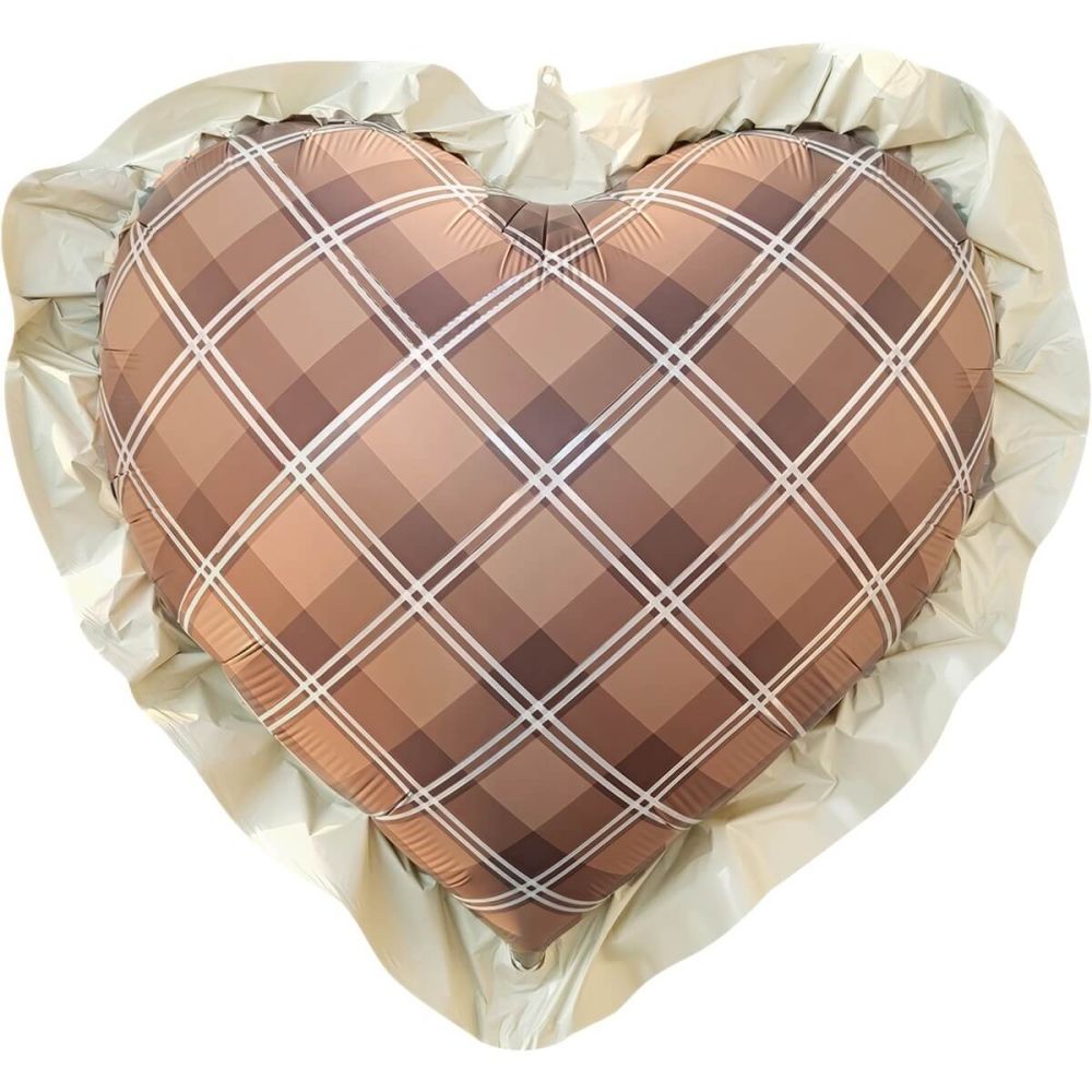 27" Cream Frill Plaid Latte Heart Balloon