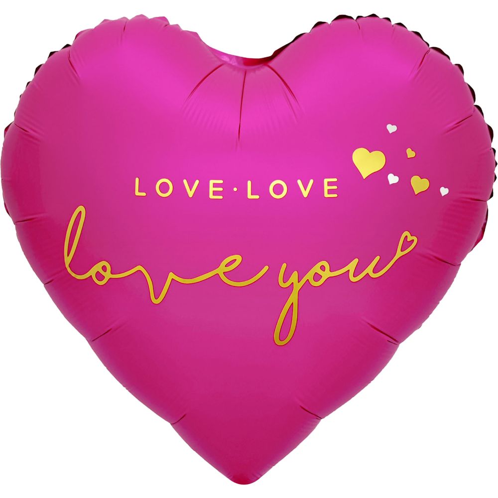 18" Love Love Love You Fuchsia Heart Balloon