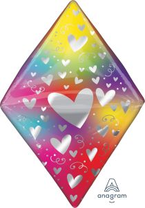 UltraShape Anglez Happy Valentines Day Rainbow Hearts and Swirls Gem Balloon